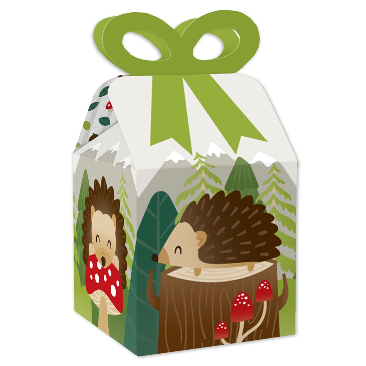 Big Dot of Happiness Forest Hedgehogs - Square Favor Gift Boxes - Woodland Birthday Party or Baby Shower Bow Boxes - Set of 12